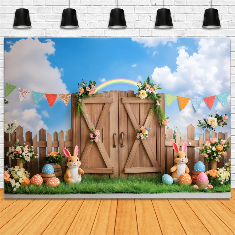 Easter Sunday Backdrops Bunny Garden Rainbow Celebration Backdrop BRP1-292