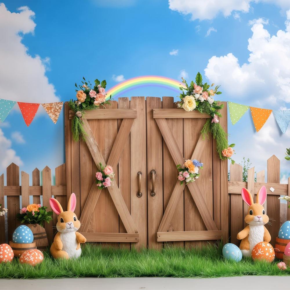 Easter Sunday Backdrops Bunny Garden Rainbow Celebration Backdrop BRP1-292