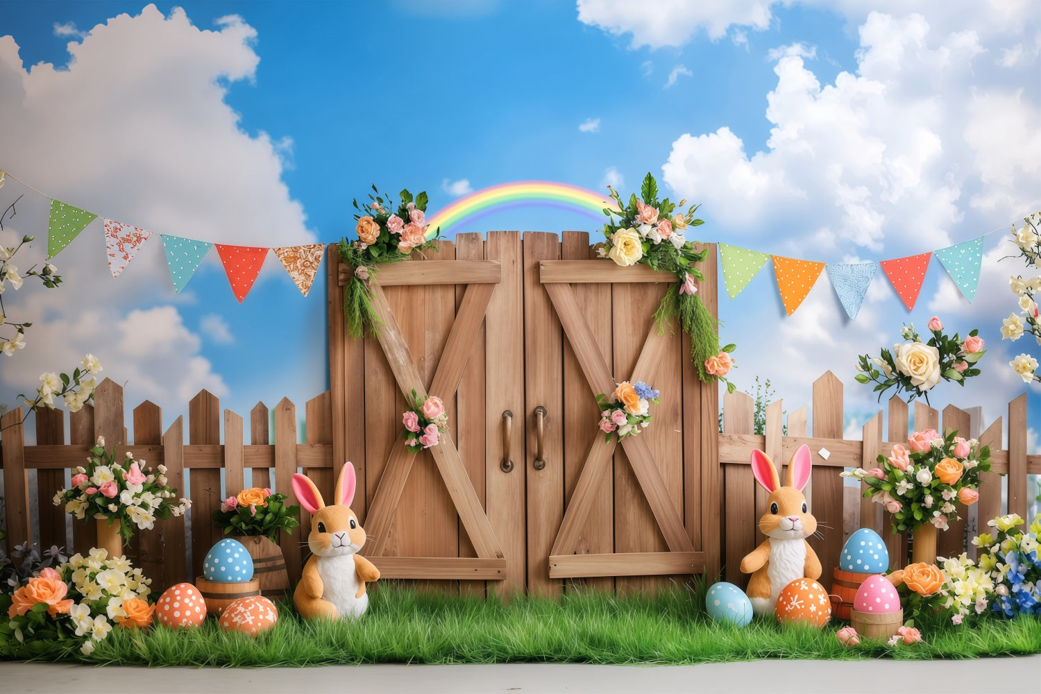 Easter Sunday Backdrops Bunny Garden Rainbow Celebration Backdrop BRP1-292