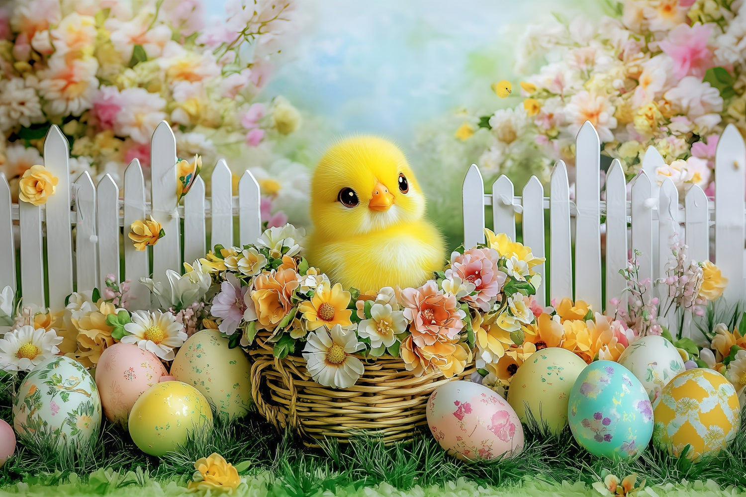 Photo Backdrops Easter Adorable Chick Garden Scene Backdrop BRP1-294