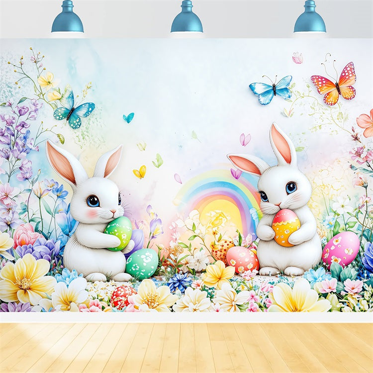 Easter Backdrops Photography Vibrant Rainbow Bunny Decor Backdrop BRP1-295