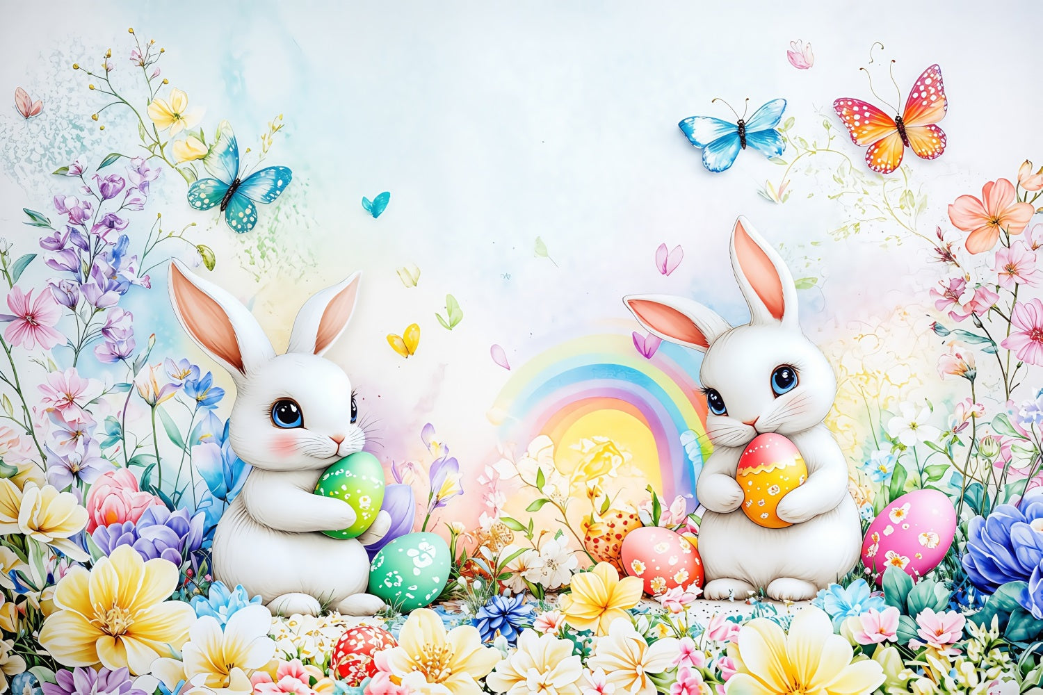 Easter Backdrops Photography Vibrant Rainbow Bunny Decor Backdrop BRP1-295