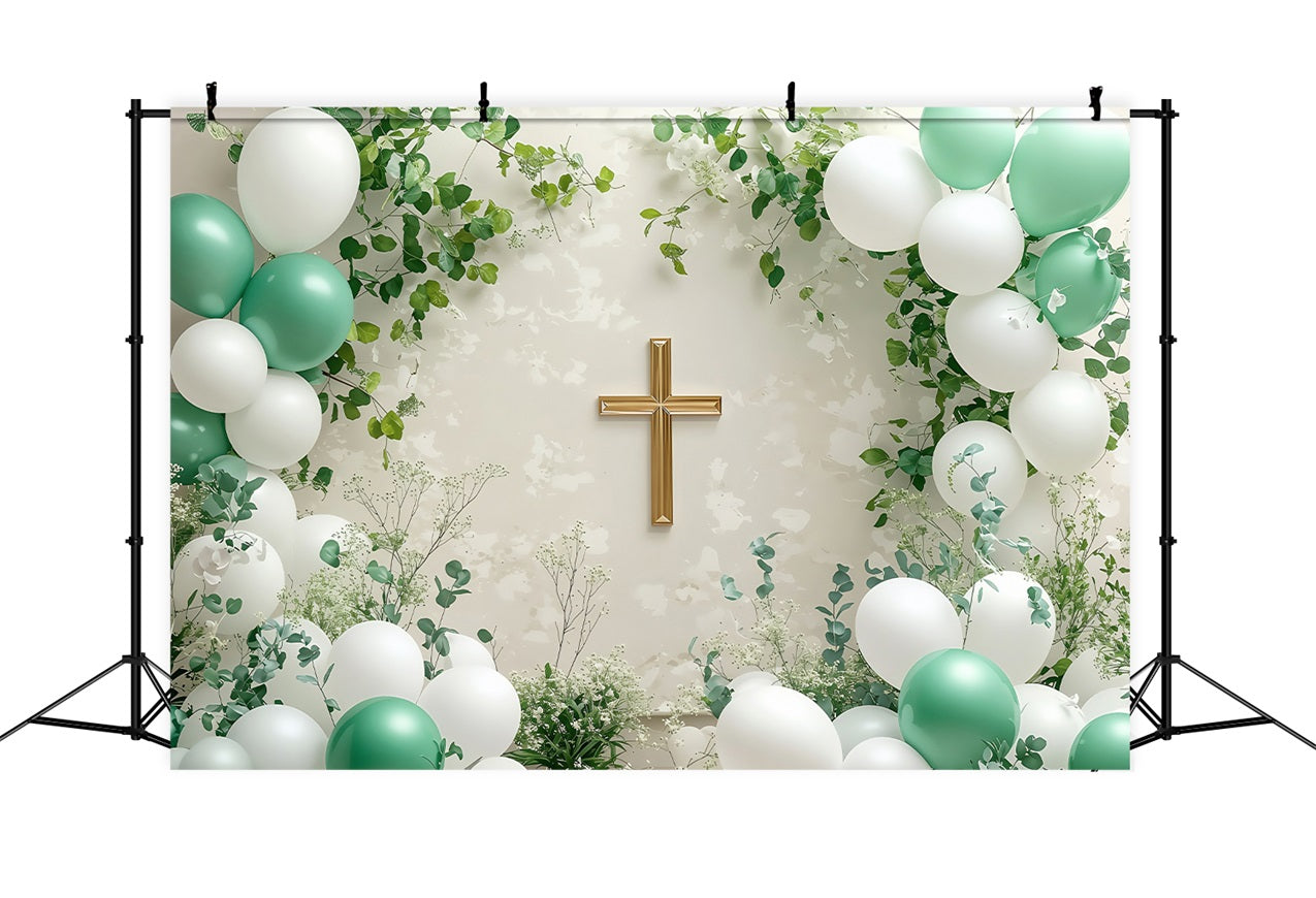 Happy Easter Backdrops Tranquil Cross Balloons Ivy Backdrop BRP1-306