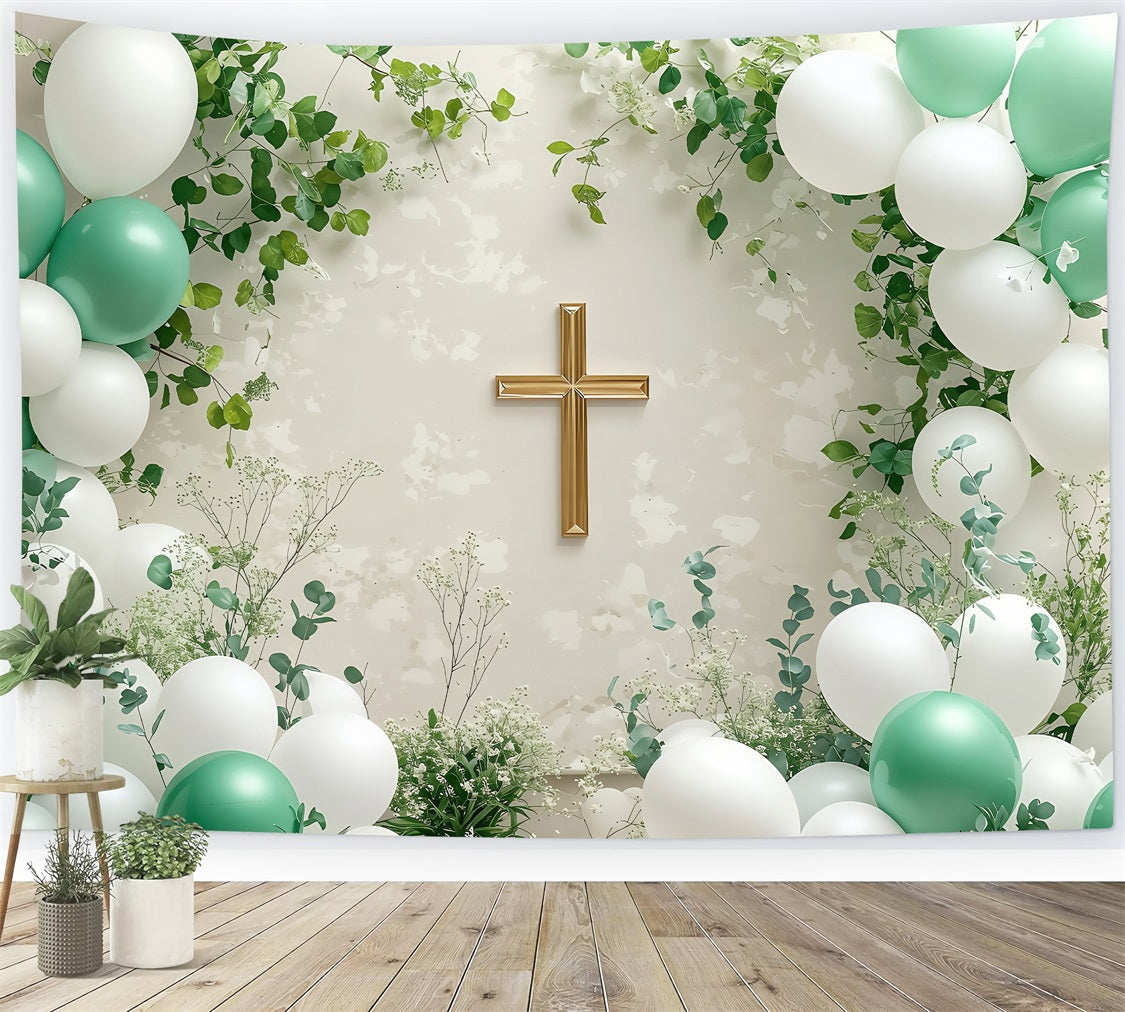 Happy Easter Backdrops Tranquil Cross Balloons Ivy Backdrop BRP1-306