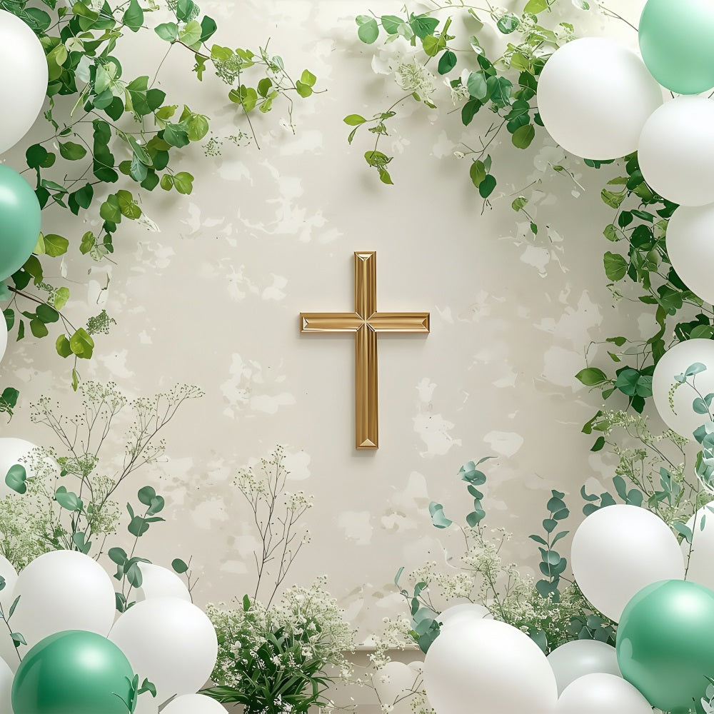 Happy Easter Backdrops Tranquil Cross Balloons Ivy Backdrop BRP1-306