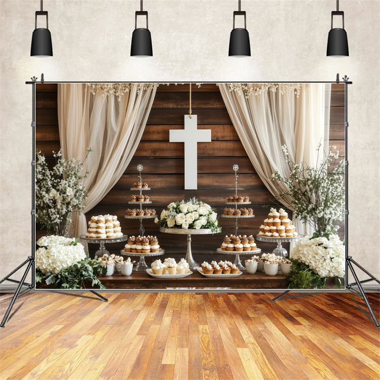 Backdrops Easter Wedding Dessert Table White Cross Backdrop BRP1-307