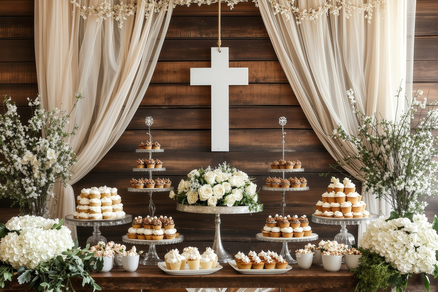 Backdrops Easter Wedding Dessert Table White Cross Backdrop BRP1-307