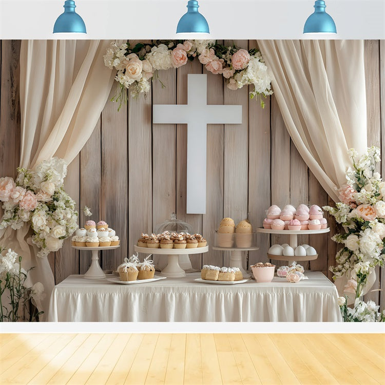 Easter Backdrops Pastel Cupcake Dessert Table Cross Backdrop BRP1-308