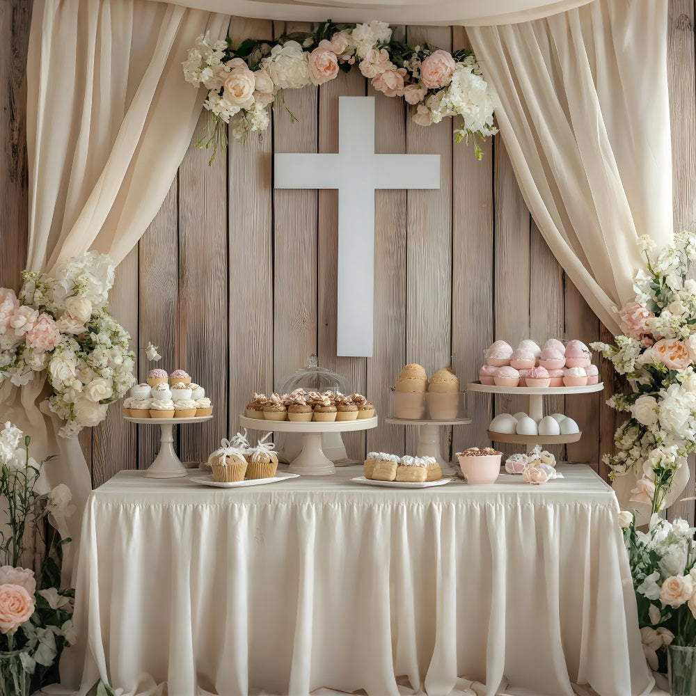 Easter Backdrops Pastel Cupcake Dessert Table Cross Backdrop BRP1-308