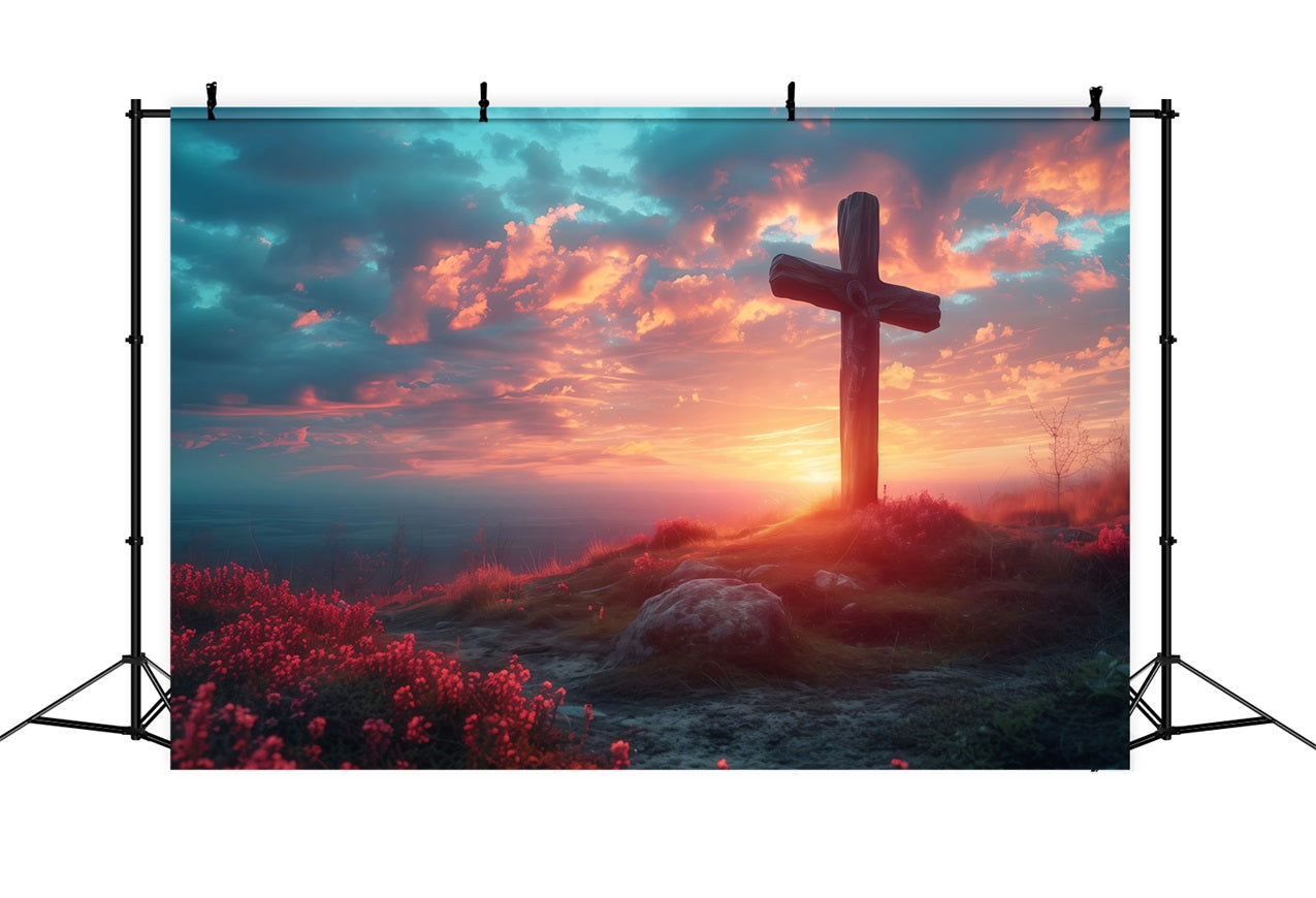 Easter Photo Backdrops Twilight Glow Hill Cross Backdrop BRP1-310