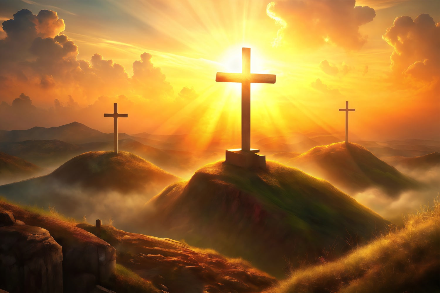 Easter Photography Backdrops Faithful Crosses Rolling Hills Backdrop BRP1-311