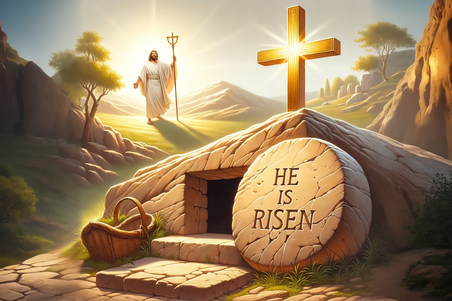 Easter Backdrops Photography Eternal Light Risen Savior Backdrop BRP1-313