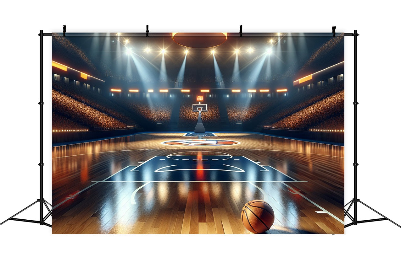 Basketball Photo Backdrop Shining Lights Wooden Court Backdrop BRP1-319