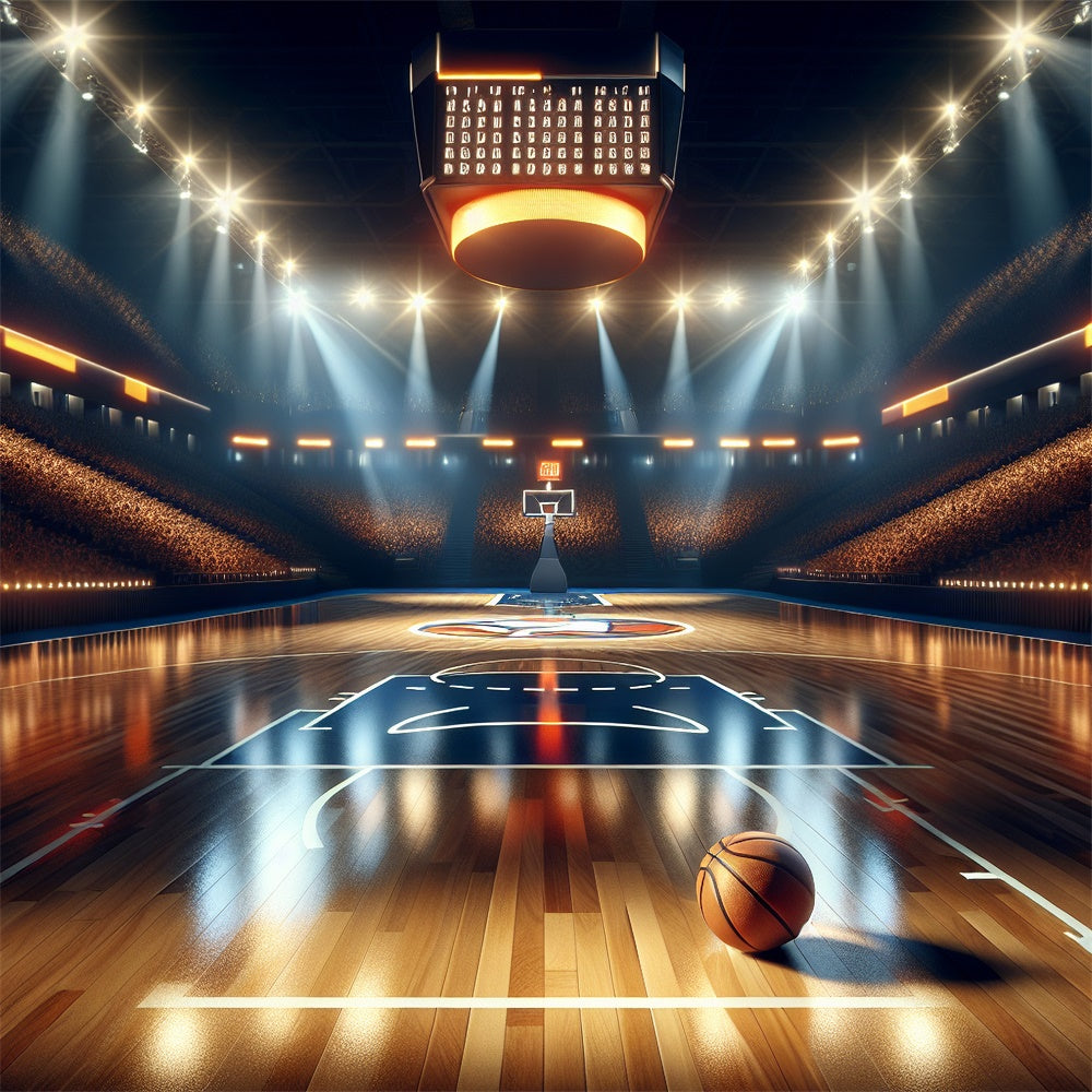 Basketball Photo Backdrop Shining Lights Wooden Court Backdrop BRP1-319