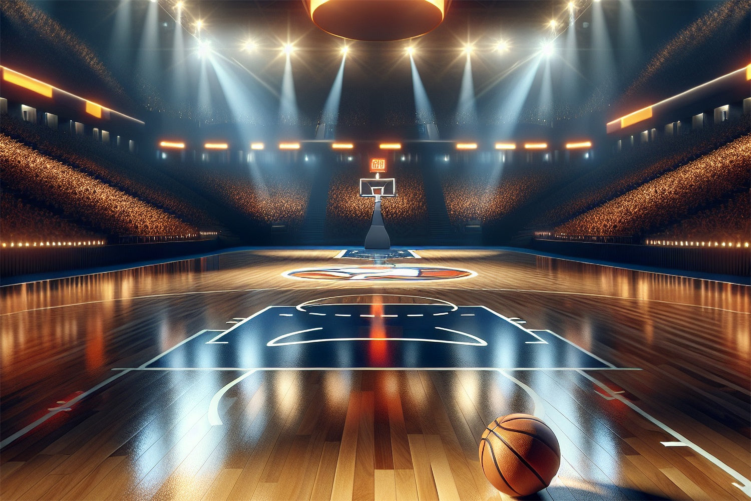 Basketball Photo Backdrop Shining Lights Wooden Court Backdrop BRP1-319