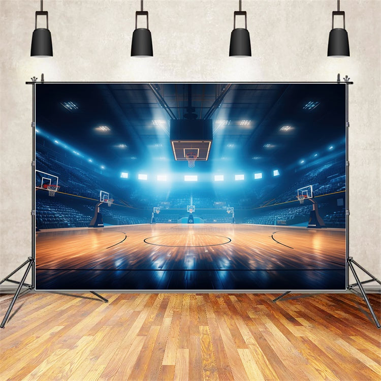 Basketball Photo Backdrop Glowing Blue Arena Backdrop BRP1-321