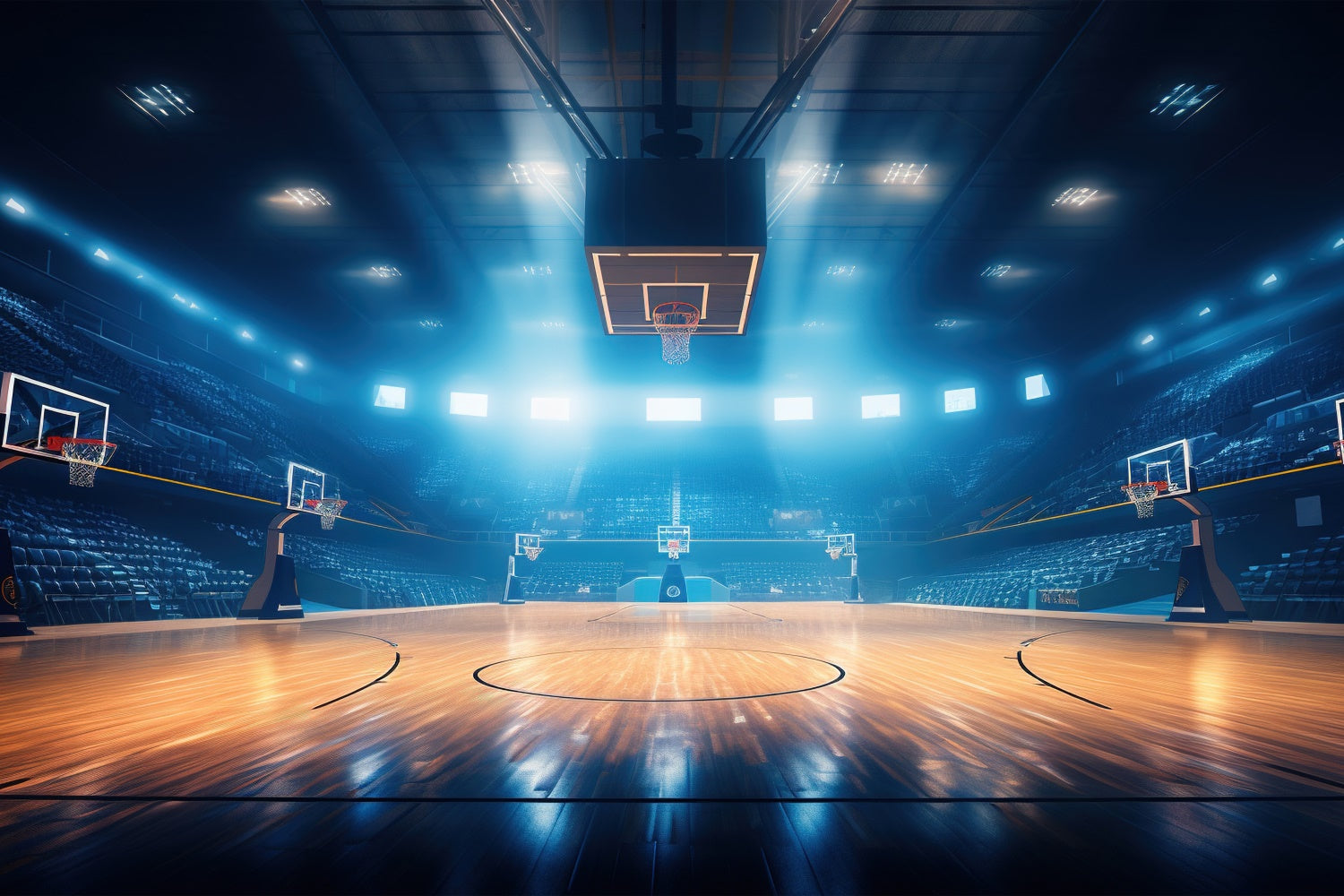 Basketball Photo Backdrop Glowing Blue Arena Backdrop BRP1-321