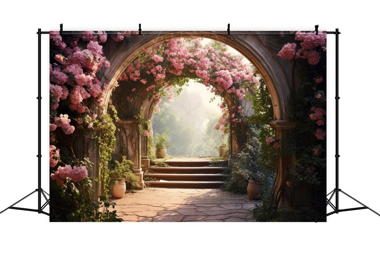 Floral Backdrop Photography Tranquil Pink Garden Path Backdrop BRP1-338