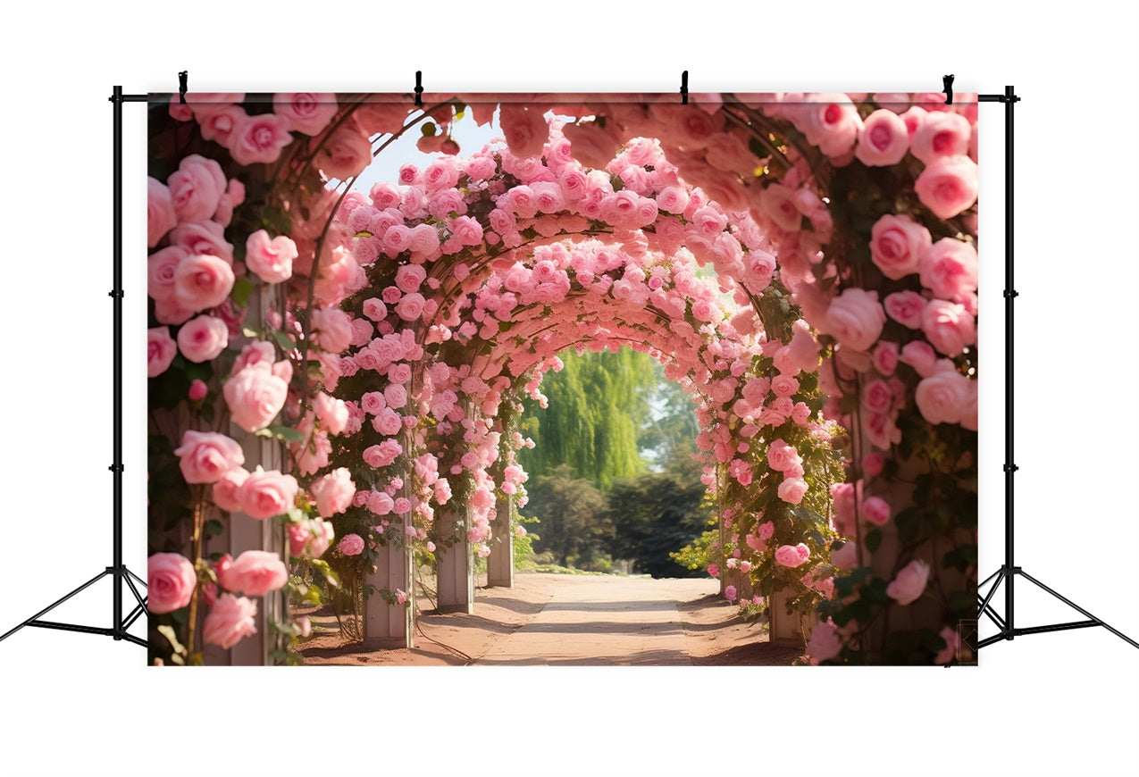 Floral Backdrop Photography Pink Rose Covered Arches Backdrop BRP1-341