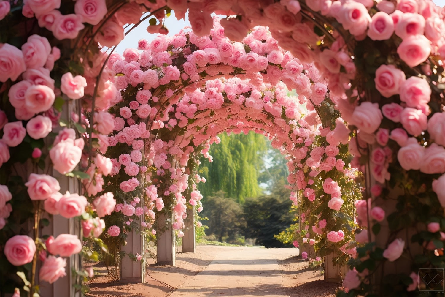 Floral Backdrop Photography Pink Rose Covered Arches Backdrop BRP1-341