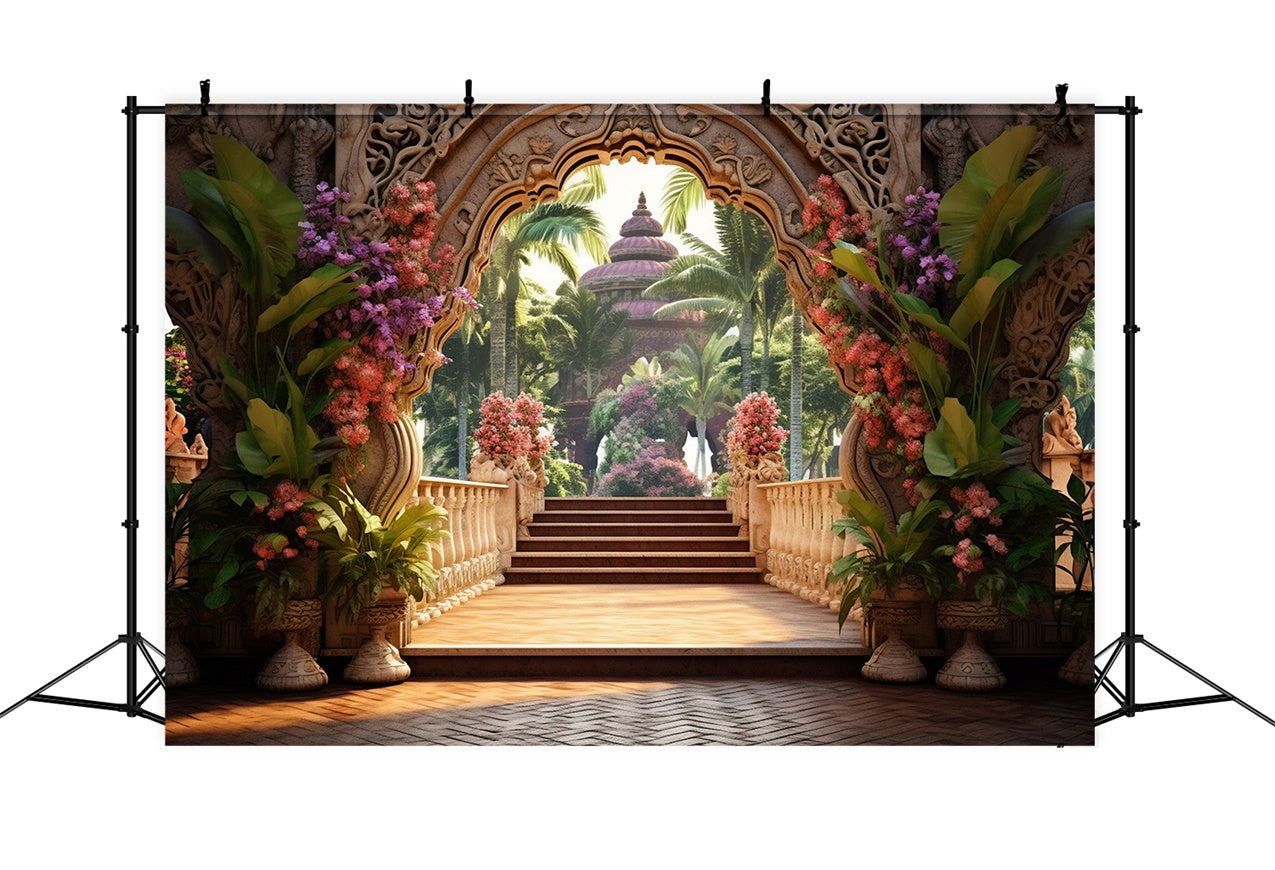 Flower Backdrop Tropical Garden Temple Entry Backdrop BRP1-343