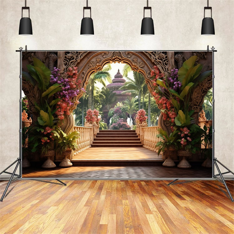 Flower Backdrop Tropical Garden Temple Entry Backdrop BRP1-343