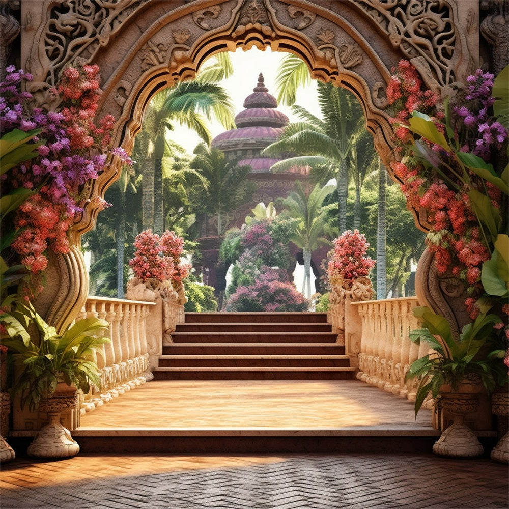 Flower Backdrop Tropical Garden Temple Entry Backdrop BRP1-343