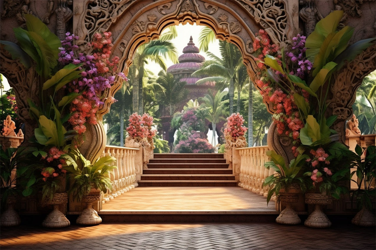 Flower Backdrop Tropical Garden Temple Entry Backdrop BRP1-343