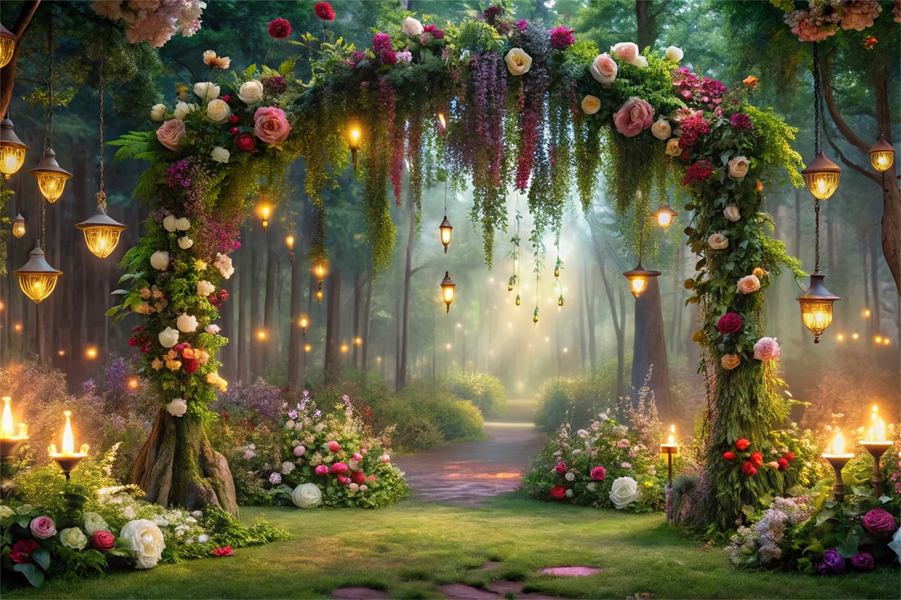 Floral Backdrop Romantic Forest Path Lighted Backdrop BRP1-350