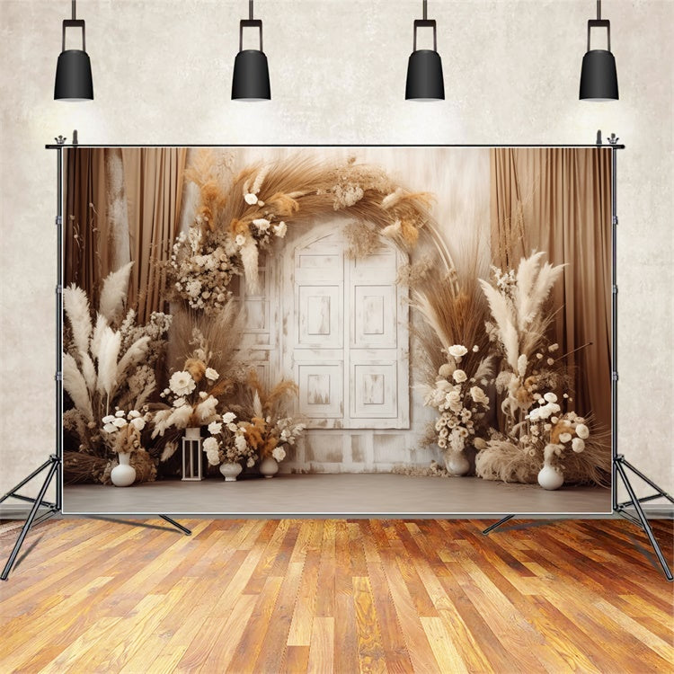 Floral Photography Backdrops Rustic Beige Boho Door Backdrop BRP1-356