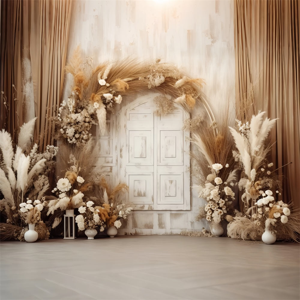 Floral Photography Backdrops Rustic Beige Boho Door Backdrop BRP1-356