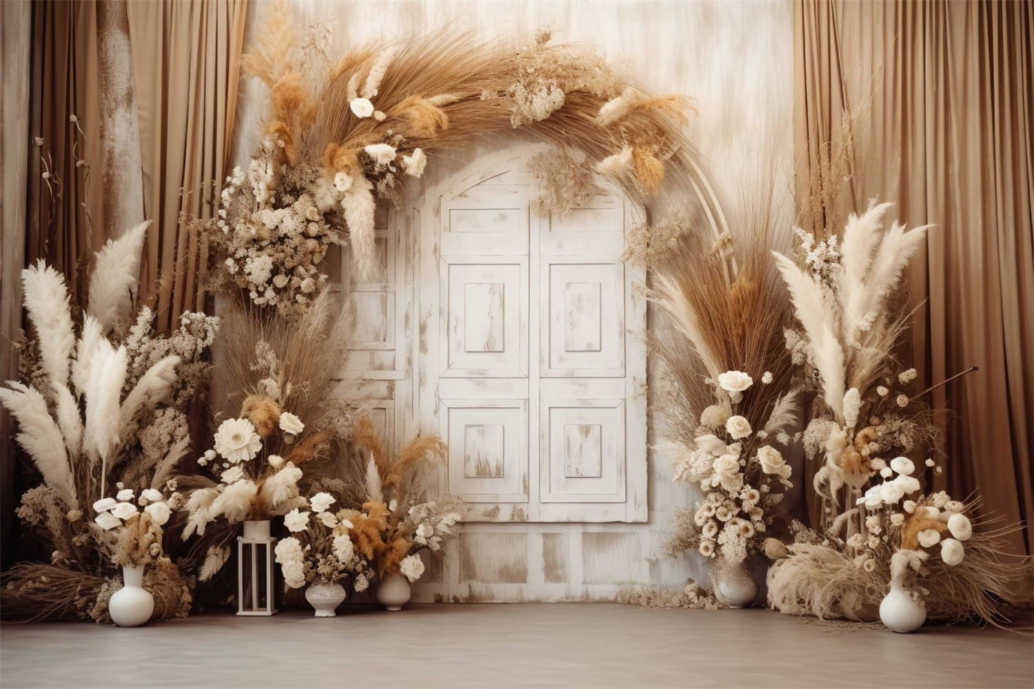 Floral Photography Backdrops Rustic Beige Boho Door Backdrop BRP1-356