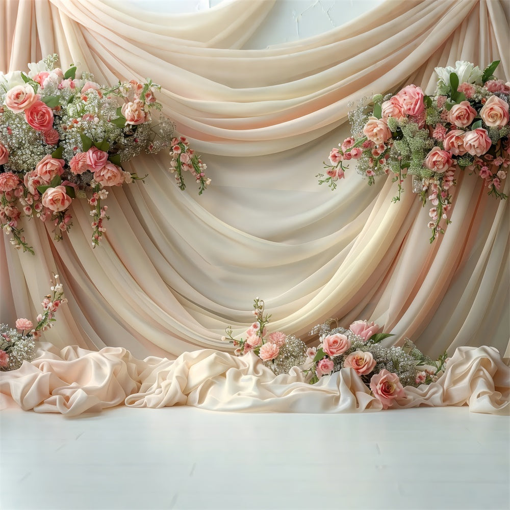 Photo Backdrop Floral Cream Rose Satin Drapery Backdrop BRP1-359