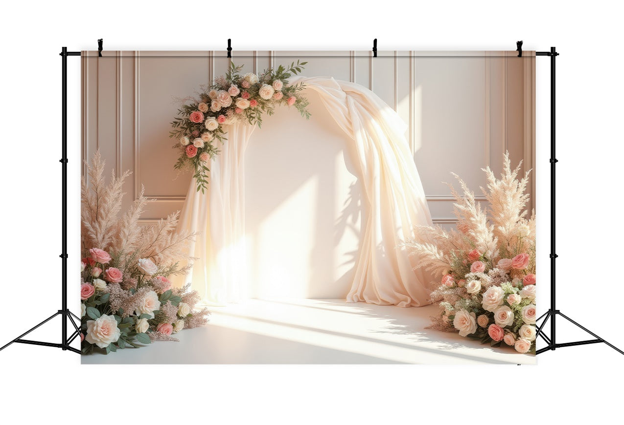 Floral Photography Backdrop Soft Cream Arch Wedding Backdrop BRP1-362