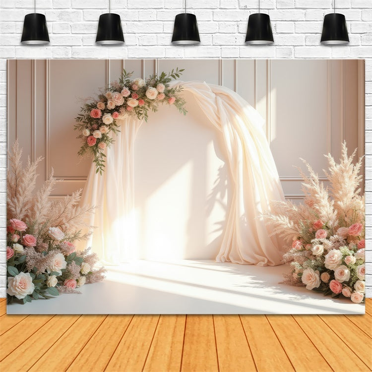 Floral Photography Backdrop Soft Cream Arch Wedding Backdrop BRP1-362