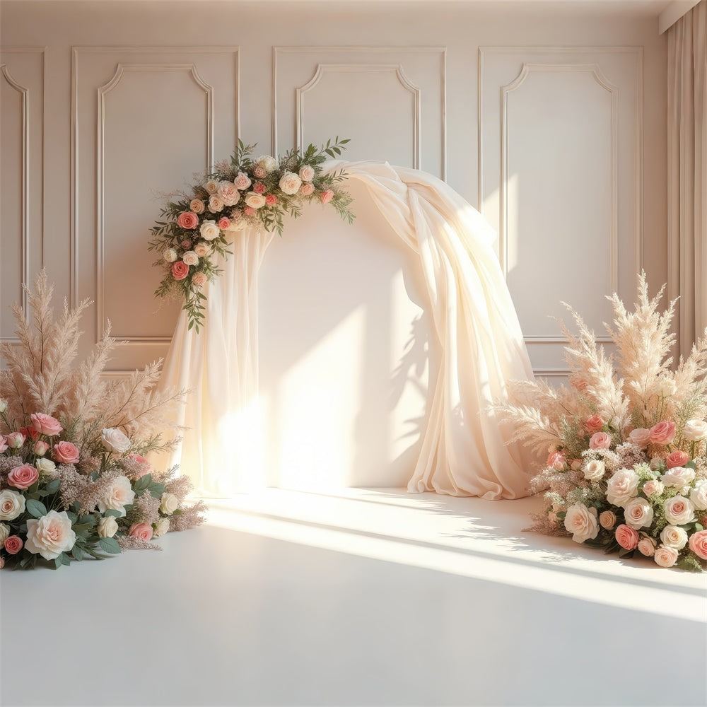 Floral Photography Backdrop Soft Cream Arch Wedding Backdrop BRP1-362