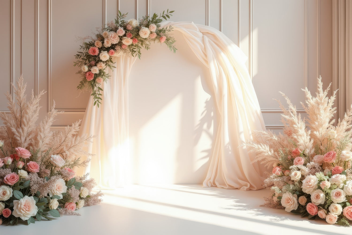 Floral Photography Backdrop Soft Cream Arch Wedding Backdrop BRP1-362