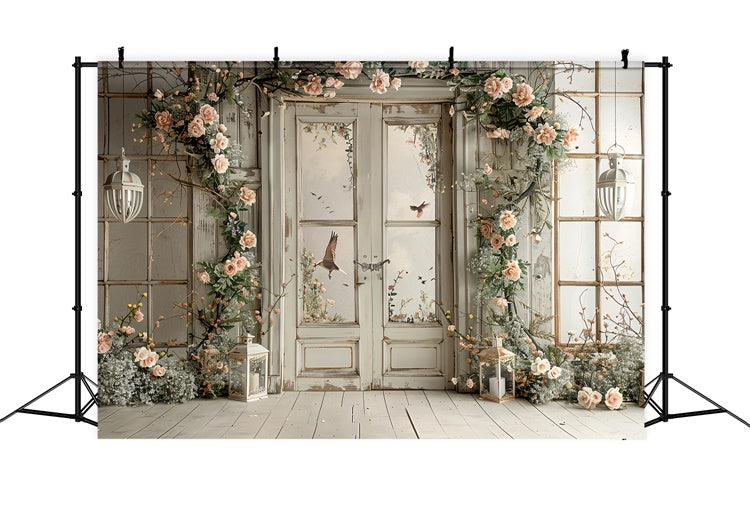 Flower Backdrops Rustic Floral Bird Window Backdrop BRP1-364