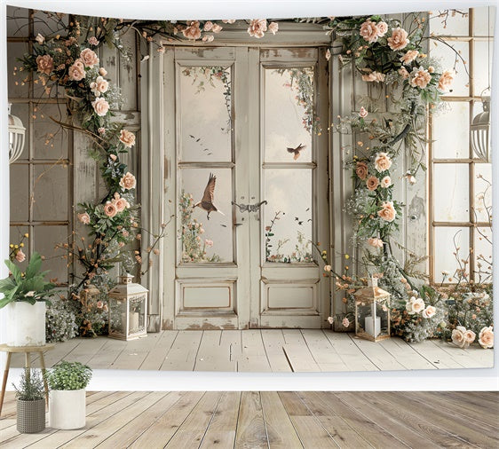 Flower Backdrops Rustic Floral Bird Window Backdrop BRP1-364