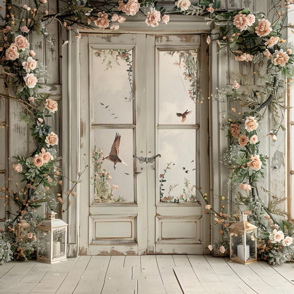 Flower Backdrops Rustic Floral Bird Window Backdrop BRP1-364