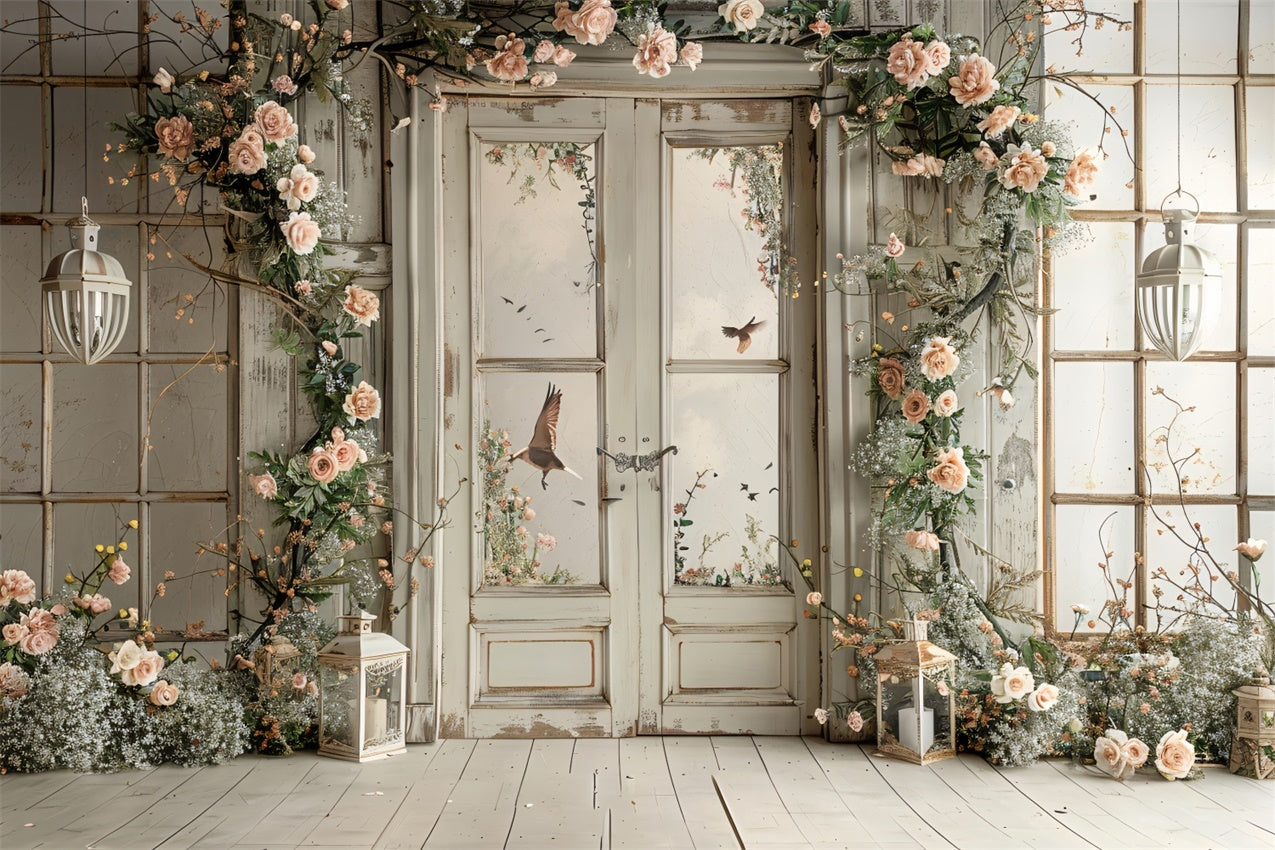 Flower Backdrops Rustic Floral Bird Window Backdrop BRP1-364