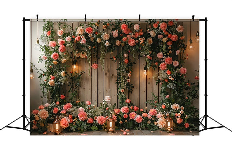 Floral Photo Backdrops Cozy Cottage Floral Wooden Backdrop BRP1-366