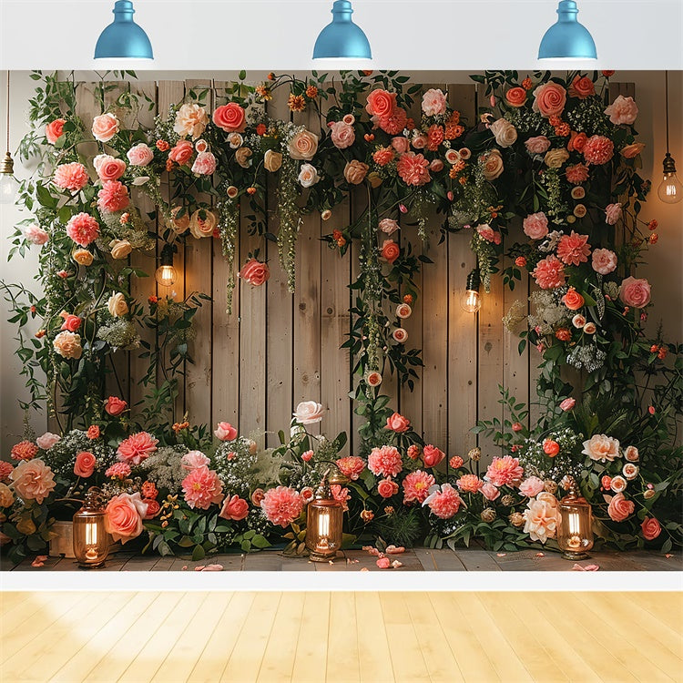 Floral Photo Backdrops Cozy Cottage Floral Wooden Backdrop BRP1-366