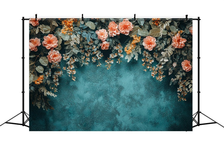 Floral Photography Backdrops Textured Teal Wall Flower Backdrop BRP1-370