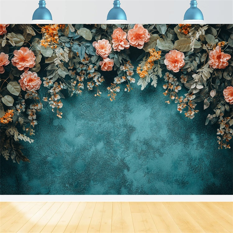 Floral Photography Backdrops Textured Teal Wall Flower Backdrop BRP1-370