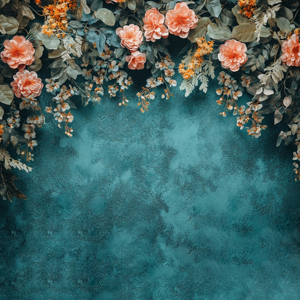 Floral Photography Backdrops Textured Teal Wall Flower Backdrop BRP1-370