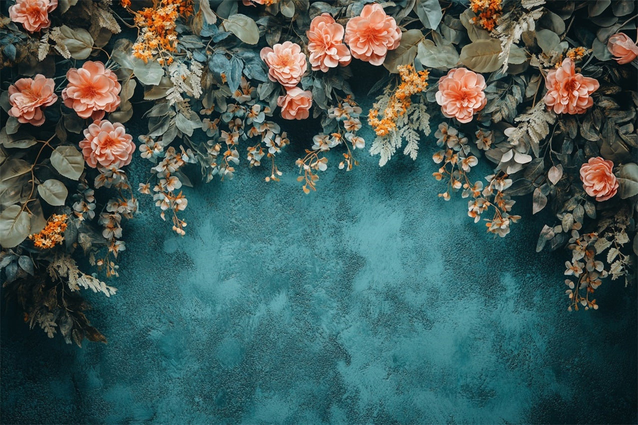 Floral Photography Backdrops Textured Teal Wall Flower Backdrop BRP1-370