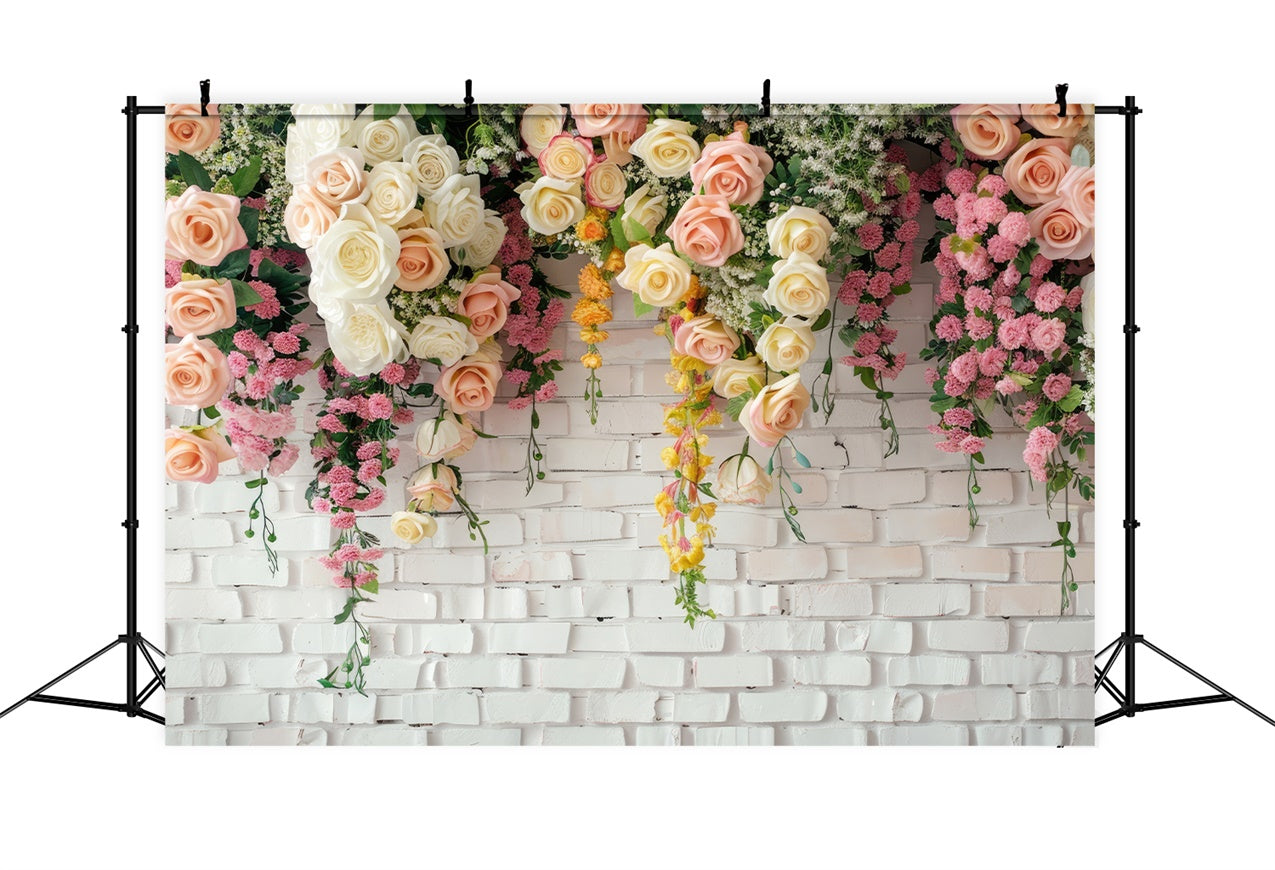 Floral Photo Backdrop Graceful Roses Rustic White Backdrop BRP1-371