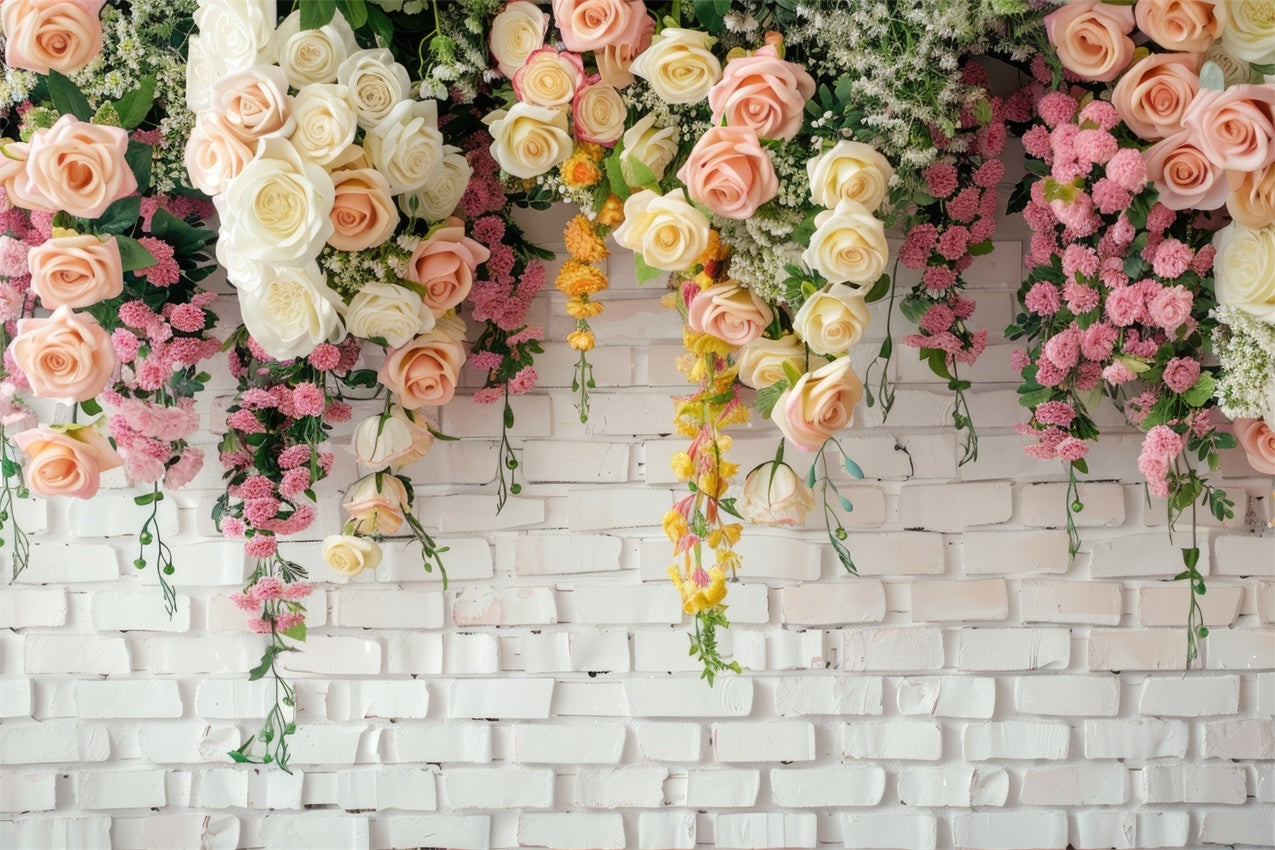 Floral Photo Backdrop Graceful Roses Rustic White Backdrop BRP1-371