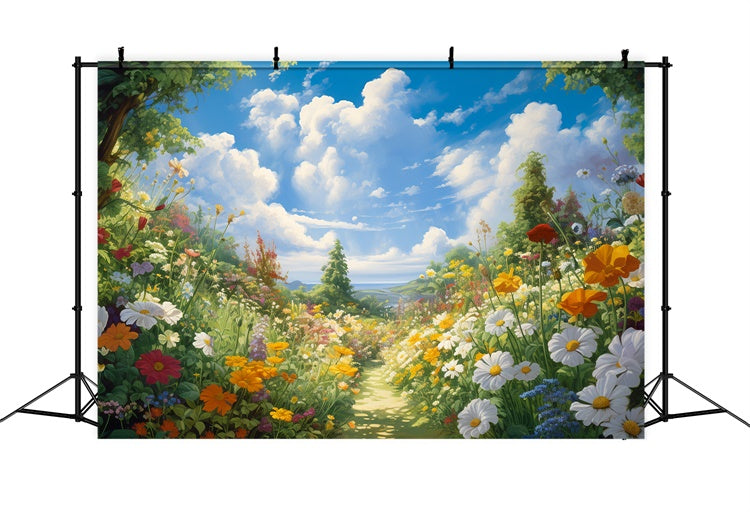 Photo Backdrop Floral Spring Garden Blue Sky Backdrop BRP1-379